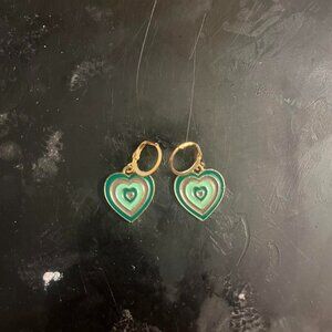 green heart hoop earrings !!